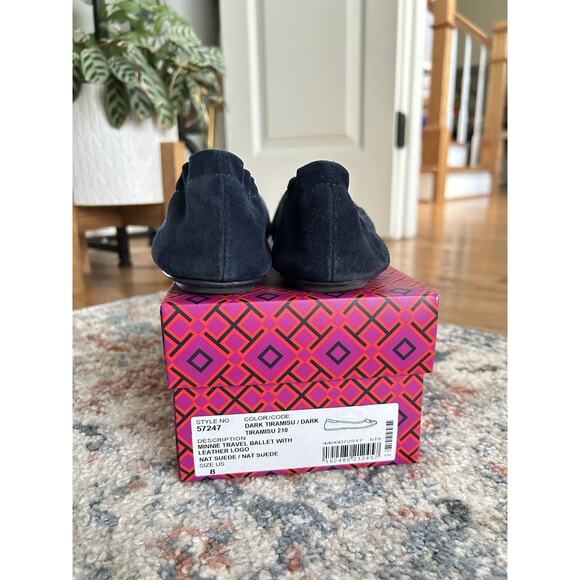 Tory Burch Suede Navy Logo Flats Size 8 - Picture 6 of 6
